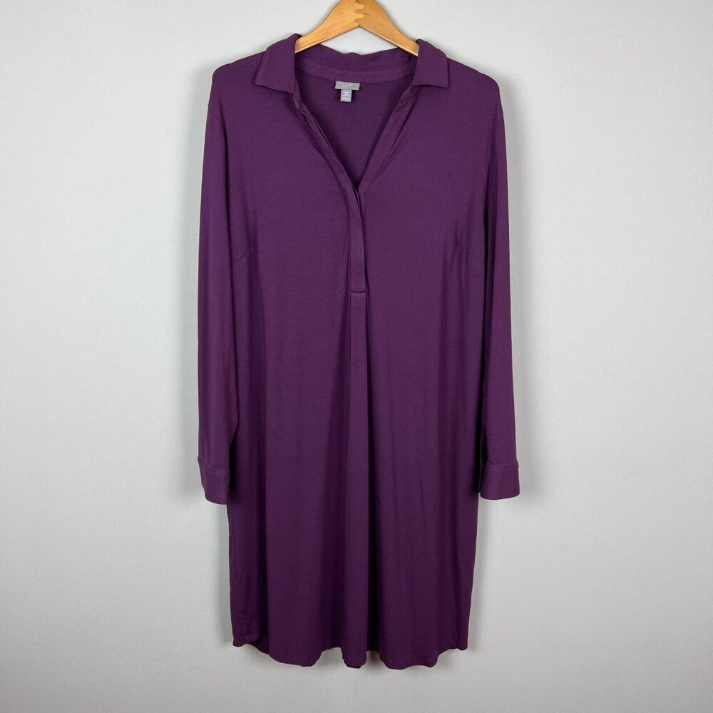 J Jill Dress 2X Shirt Plum Purple Shift Stretch Long Sleeve V-Neck Above Knee‎